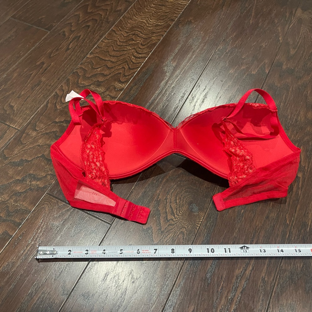 Victoria Secret No Wire Bra 38C Red Padded Cup Lace Adjustable Strap NEW - Picture 2 of 6